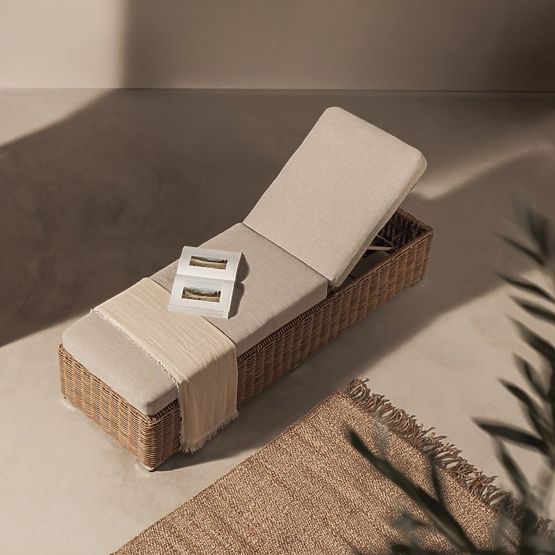 Lettino da giardino Sandy regolabile, technorattan, beige