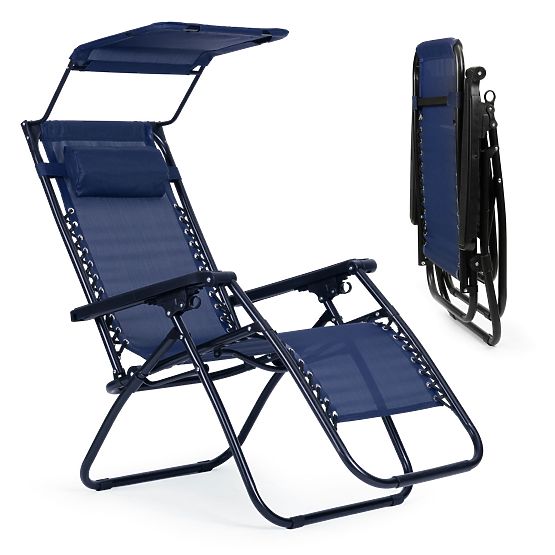 Lettino da spiaggia da giardino con schienale regolabile e tettoia mobile Modernhome - blu