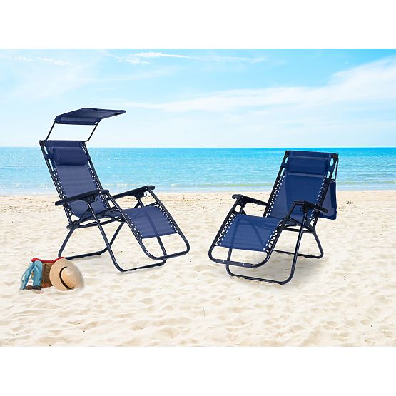 Lettino da spiaggia da giardino con schienale regolabile e tettoia mobile Modernhome - blu
