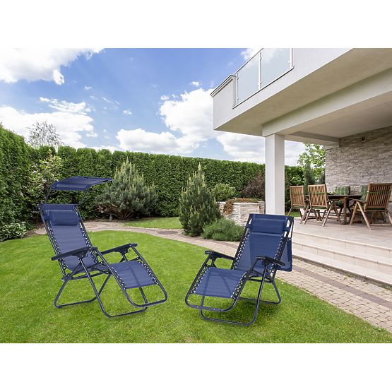 Lettino da spiaggia da giardino con schienale regolabile e tettoia mobile Modernhome - blu