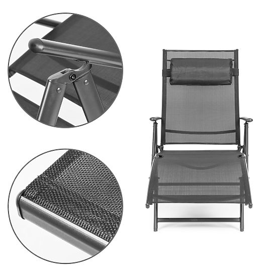 Lettino da spiaggia pieghevole da giardino con schienale regolabile, struttura in acciaio, grigio Mu