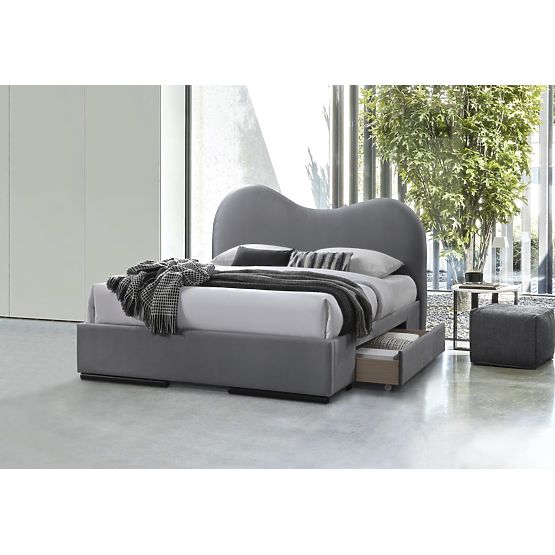 Letto AMBER 160 con cassetti in velluto grigio (3p=1pz)