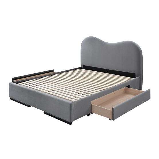 Letto AMBER 160 con cassetti in velluto grigio (3p=1pz)