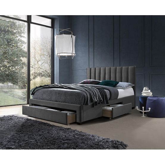 Letto GRACE 140 con cassetti in velluto grigio (3p=1ks)