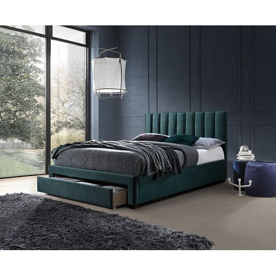 Letto GRACE 140 con cassetti in velluto verde scuro (3p=1pz)