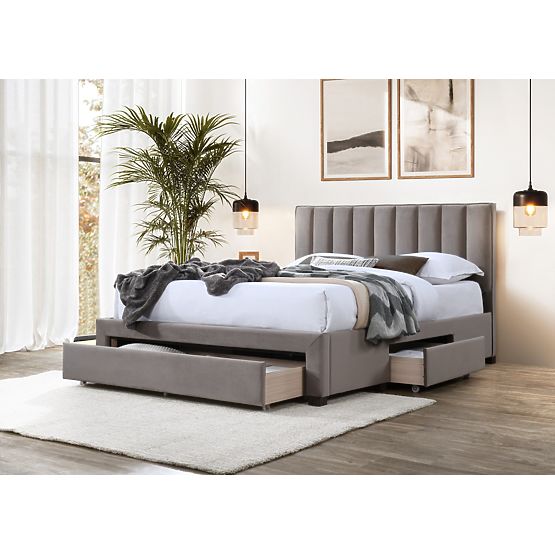 Letto GRACE 160 con cassetti in velluto beige (3p=1ks)
