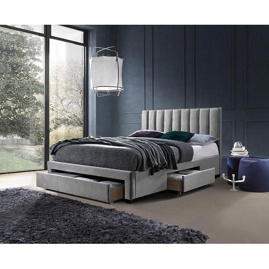 Letto GRACE con cassetti in velluto grigio (3p=1ks)