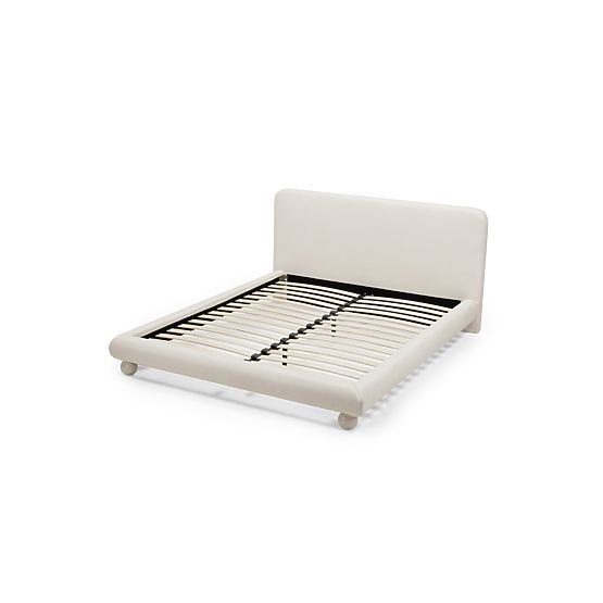 Letto imbottito Booli 140x200 cm, con rete, gambe sferiche, beige chiaro