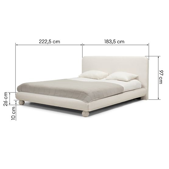 Letto imbottito Booli 160x200 cm, con rete, gambe a sfera, beige chiaro