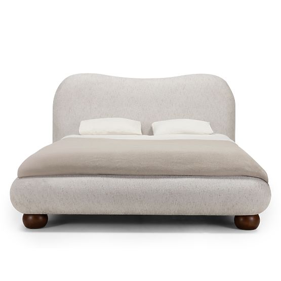 Letto imbottito Bowee 160x200 cm, con rete, beige chiaro, gambe a sfera