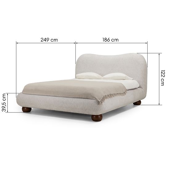 Letto imbottito Bowee 160x200 cm, con rete, beige chiaro, gambe a sfera