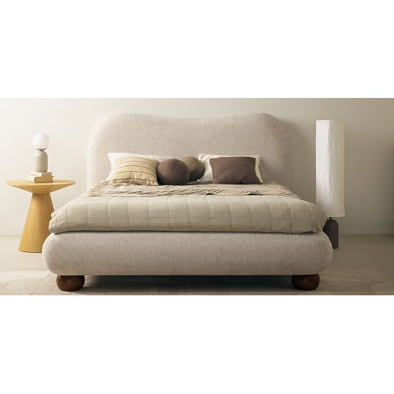 Letto imbottito Bowee 160x200 cm, con rete, beige chiaro, gambe a sfera