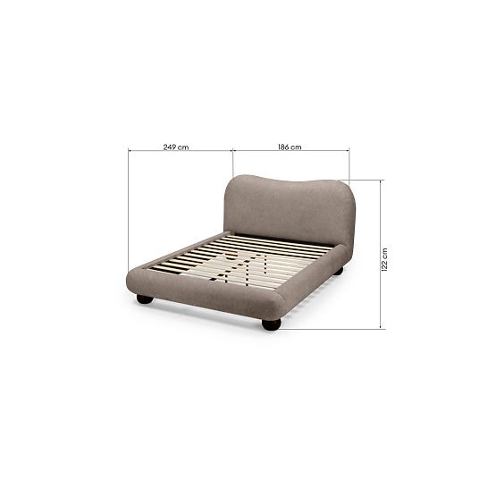 Letto imbottito Bowee 160x200 cm, con rete, grigio, gambe a sfera
