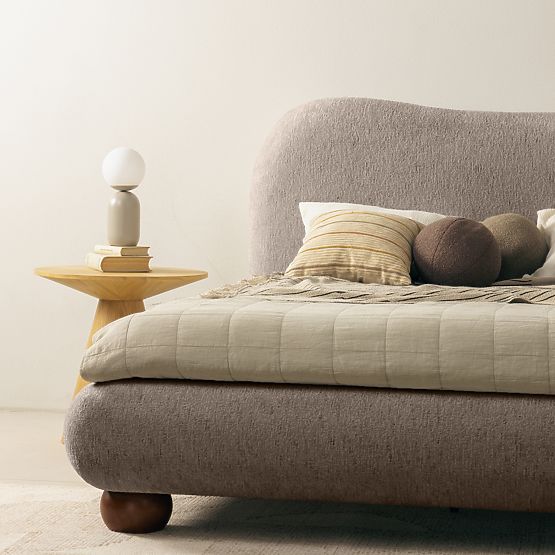 Letto imbottito Bowee 160x200 cm, con rete, grigio, gambe a sfera