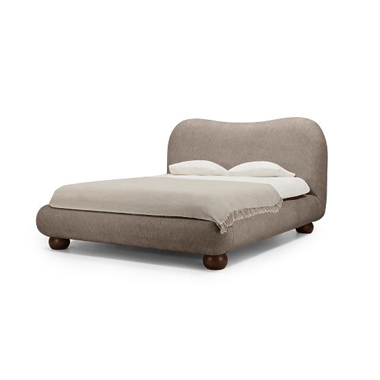 Letto imbottito Bowee 160x200 cm, con rete, grigio, gambe a sfera