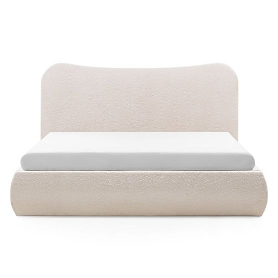 Letto imbottito Derry 140x200 cm, con rete e spazio contenitivo, arrotondato, beige