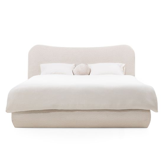 Letto imbottito Derry 160x200 cm, con rete e spazio di stoccaggio, arrotondato, beige