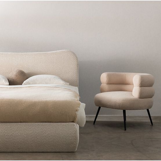 Letto imbottito Derry 160x200 cm, con rete e spazio di stoccaggio, arrotondato, beige