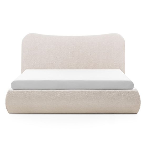 Letto imbottito Derry 160x200 cm, con rete e spazio di stoccaggio, arrotondato, beige