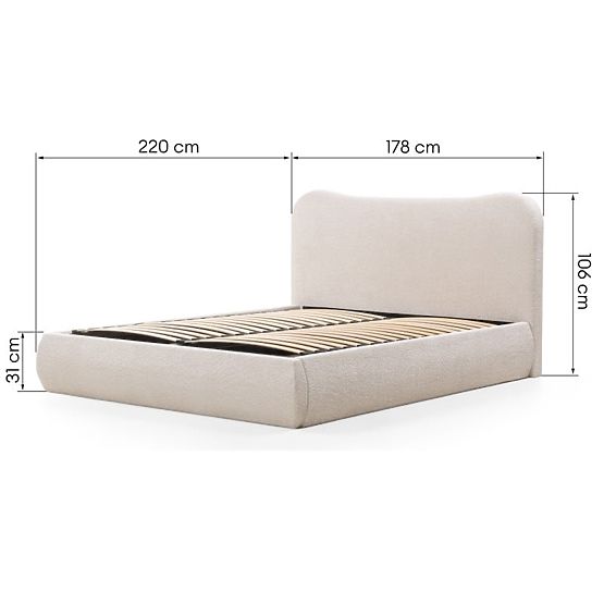 Letto imbottito Derry 160x200 cm, con rete e spazio di stoccaggio, arrotondato, beige