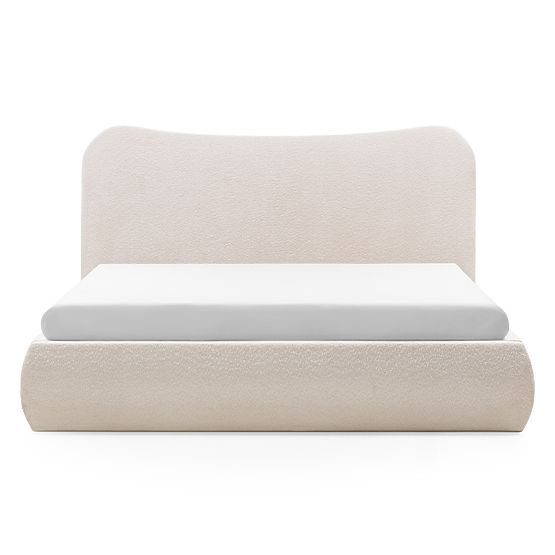 Letto imbottito Derry 160x200 cm, con rete e spazio di stoccaggio, arrotondato, beige