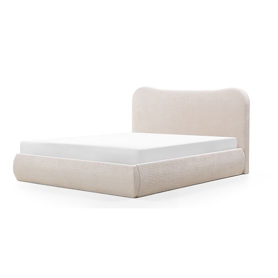 Letto imbottito Derry 160x200 cm, con rete e spazio di stoccaggio, arrotondato, beige