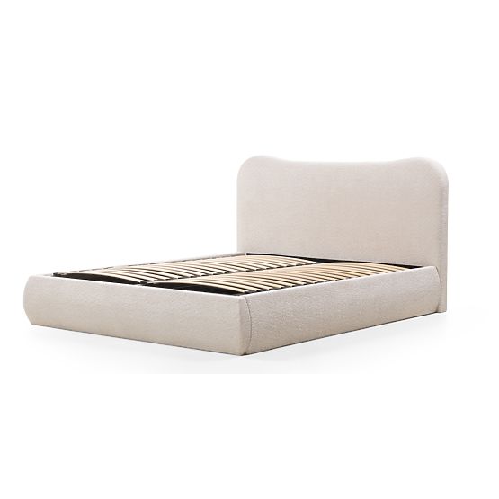 Letto imbottito Derry 160x200 cm, con rete e spazio di stoccaggio, arrotondato, beige