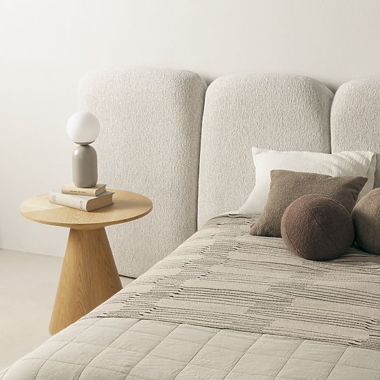 Letto imbottito Fencee 160x200 cm, con rete, arrotondato, beige chiaro