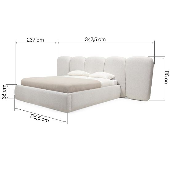 Letto imbottito Fencee 160x200 cm, con rete, arrotondato, beige chiaro