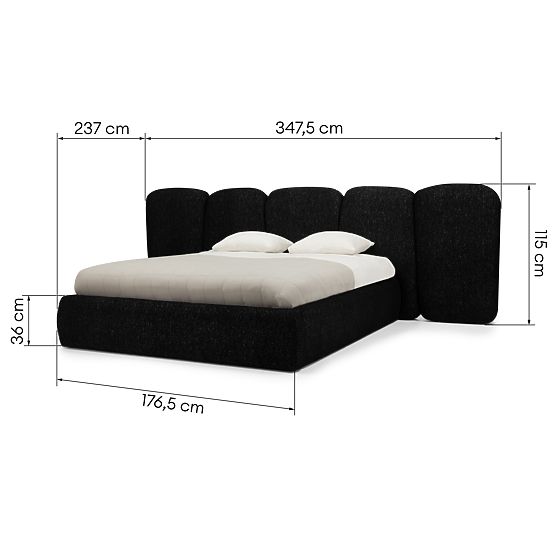 Letto imbottito Fencee 160x200 cm, con rete, arrotondato, nero