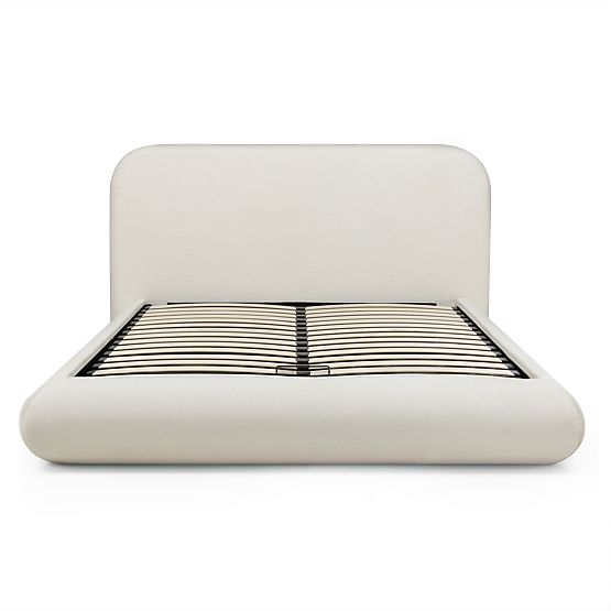 Letto imbottito Lumi 160x200 cm, con rete e spazio di stoccaggio, arrotondato, beige chiaro