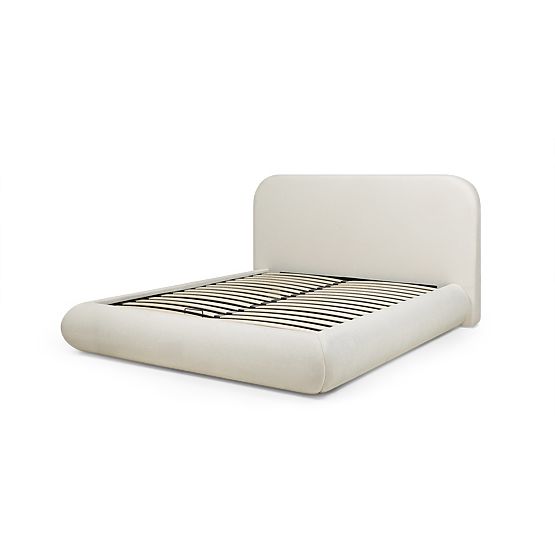 Letto imbottito Lumi 160x200 cm, con rete e spazio di stoccaggio, arrotondato, beige chiaro