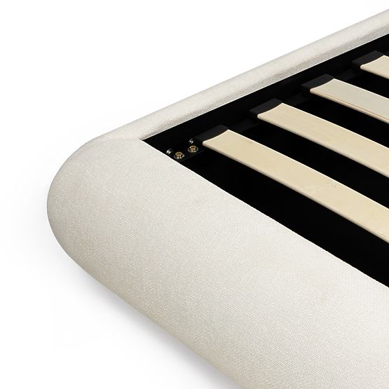 Letto imbottito Lumi 160x200 cm, con rete e spazio di stoccaggio, arrotondato, beige chiaro