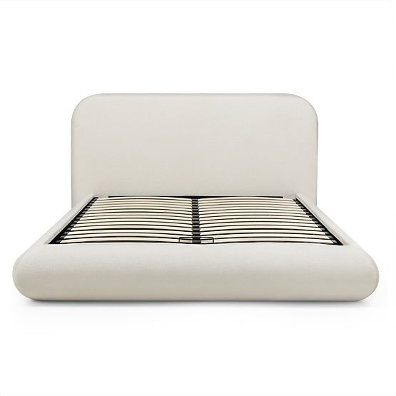 Letto imbottito Lumi 160x200 cm, con rete e spazio di stoccaggio, arrotondato, beige chiaro