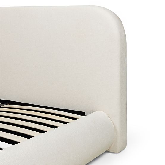 Letto imbottito Lumi 160x200 cm, con rete e spazio di stoccaggio, arrotondato, beige chiaro