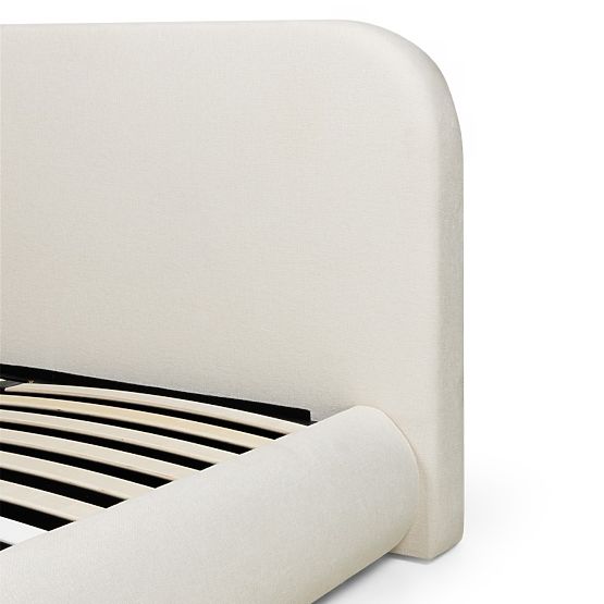 Letto imbottito Lumi 160x200 cm, con rete e spazio di stoccaggio, arrotondato, beige chiaro