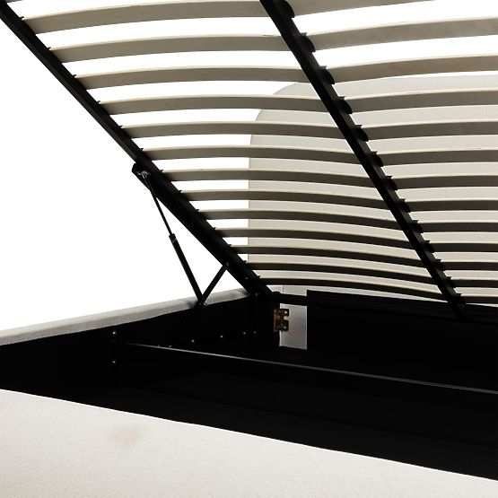 Letto imbottito Lumi 160x200 cm, con rete e spazio di stoccaggio, arrotondato, beige chiaro