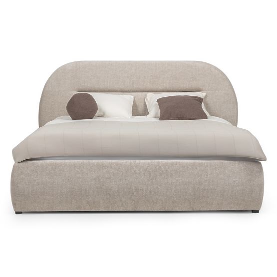 Letto imbottito Luno 140x200 cm, con rete e spazio contenitivo, beige chiaro, arrotondato