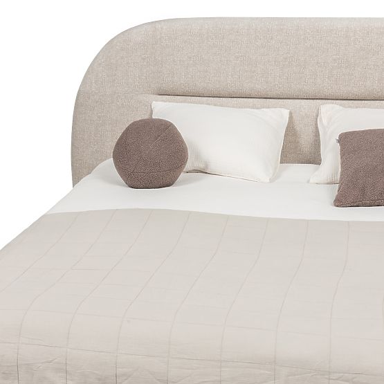 Letto imbottito Luno 140x200 cm, con rete e spazio contenitivo, beige chiaro, arrotondato