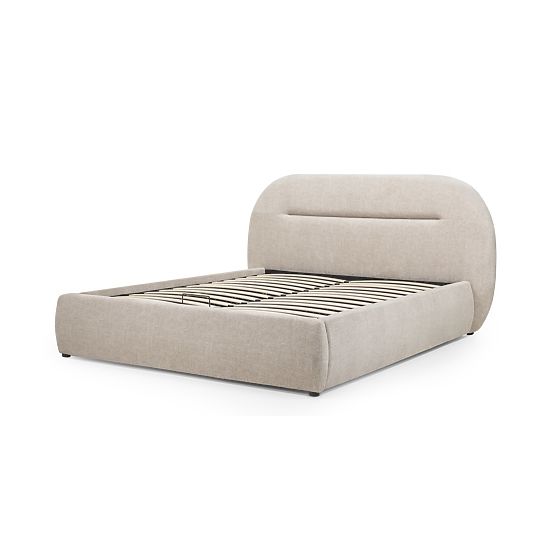 Letto imbottito Luno 160x200 cm, con rete e spazio di stoccaggio, beige chiaro, arrotondato