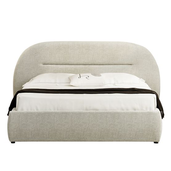 Letto imbottito Luno 160x200 cm, con rete e spazio di stoccaggio, beige chiaro, arrotondato