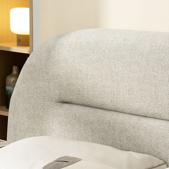 Letto imbottito Luno 160x200 cm, con rete e spazio di stoccaggio, beige chiaro, arrotondato