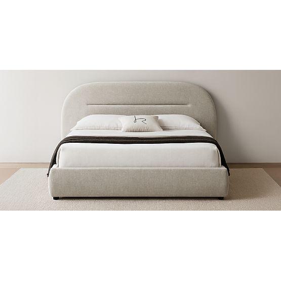 Letto imbottito Luno 160x200 cm, con rete e spazio di stoccaggio, beige chiaro, arrotondato