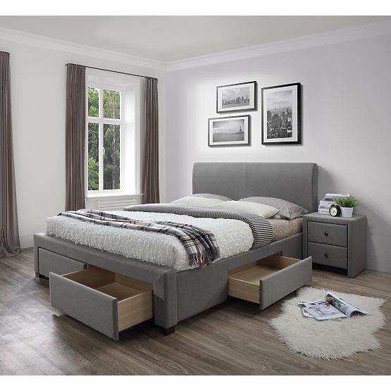 Letto imbottito MODENA 140 cm con cassetti grigio (6p=1ks)