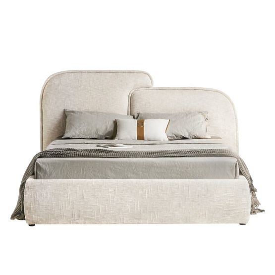 Letto imbottito Nestia 160x200 cm, con rete e spazio di stoccaggio, beige chiaro, arrotondato