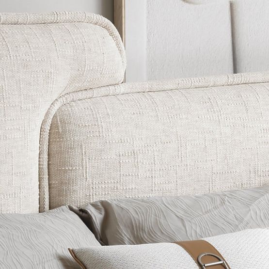 Letto imbottito Nestia 160x200 cm, con rete e spazio di stoccaggio, beige chiaro, arrotondato