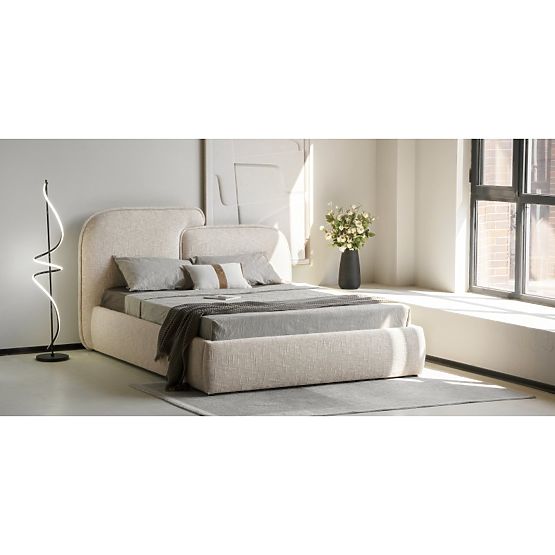 Letto imbottito Nestia 160x200 cm, con rete e spazio di stoccaggio, beige chiaro, arrotondato