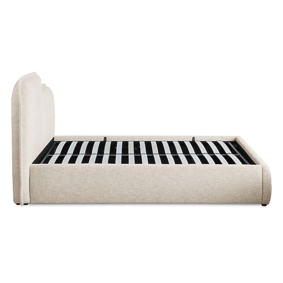 Letto imbottito Nestia 160x200 cm, con rete e spazio di stoccaggio, beige chiaro, arrotondato