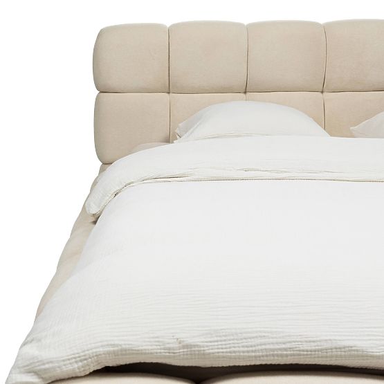 Letto imbottito Nexo 160x200 cm, con rete e spazio contenitore, beige chiaro, forme arrotondate