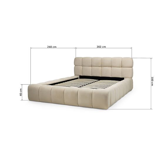 Letto imbottito Nexo 160x200 cm, con rete e spazio contenitore, beige chiaro, forme arrotondate